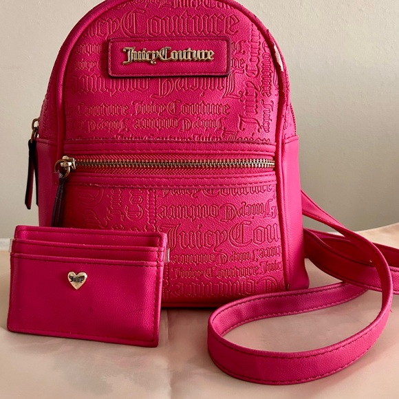 Juicy Couture Handbags - Juicy Couture Bright Pink Embossed Mini Backpack with Cardholder